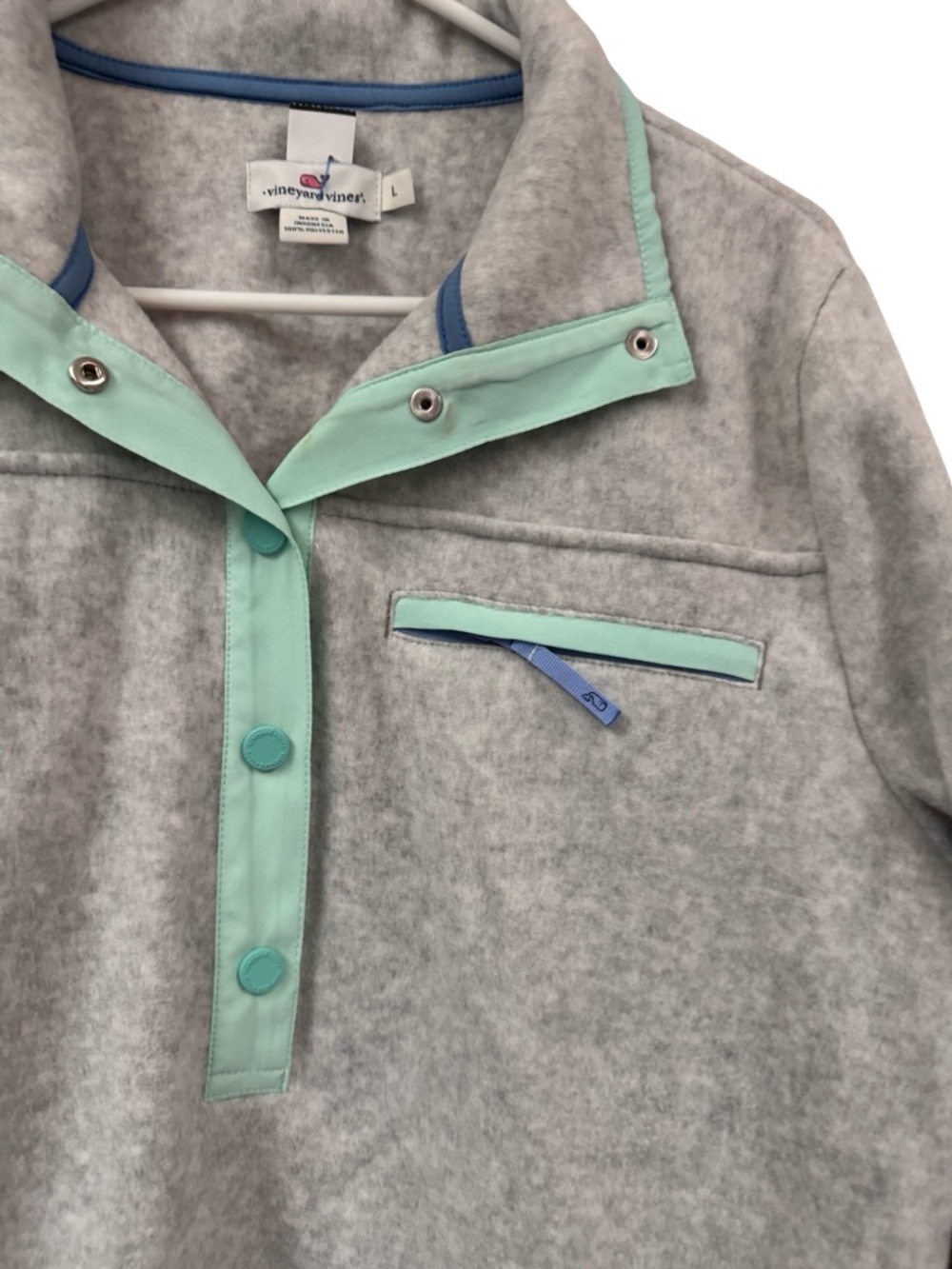 Vineyard Vines Shep Shirt Fleece Pullover Gray Mint Snap Neck Size Large - Picture 3 of 11
